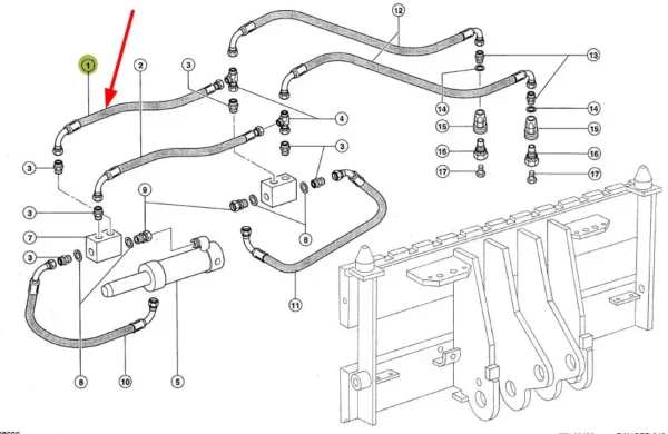 Oryginalny przewód gumowy układu hydarulicznego o numerze katalogowym 325255.0, stosowany w ładowaczach Ranger marki Claas schemat.