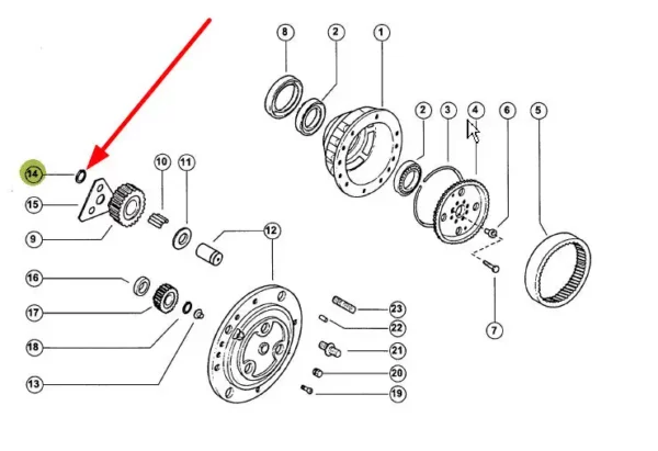 Oryginalny pierścień segera zewnętrzny zwolnicy o numerze katalogowym 326002.0, szeroko stosowany w maszynach rolniczych marki Claas schemat.