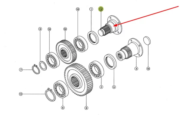 Oryginalny wałek przekładni rozdzielającej napęd o numerze katalogowym 326068.0, stosowany w ładowarkach teleskopowych marki Claas schemat.