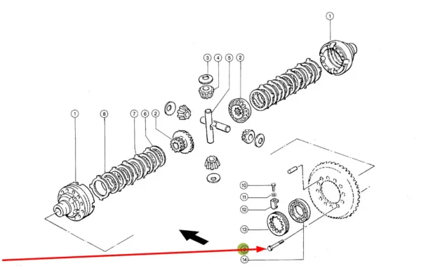 Oryginalna śruba imbusowa koła talerzowego mechanizmu różnicowego o wymiarach M10 x 80 i twardości 12.9 oraz numerze katalogowym 326109.0, stosowana w ładowarkach teleskopowych marki Claas schemat.