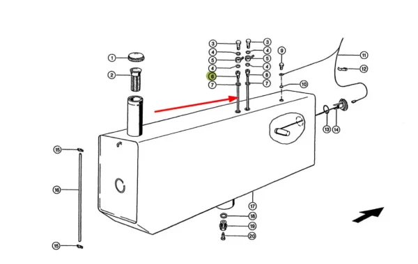 Oryginalny przewód pionowy zbiornika paliwa, stosowany w kombajnach zbożowych marki Claas schemat