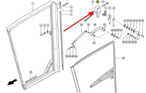 Oryginalna osłona zewnętrzna zawiasu okna o numerze katalogowym 546821.1, stosowana w kombajnach zbożowych marki Claas schemat