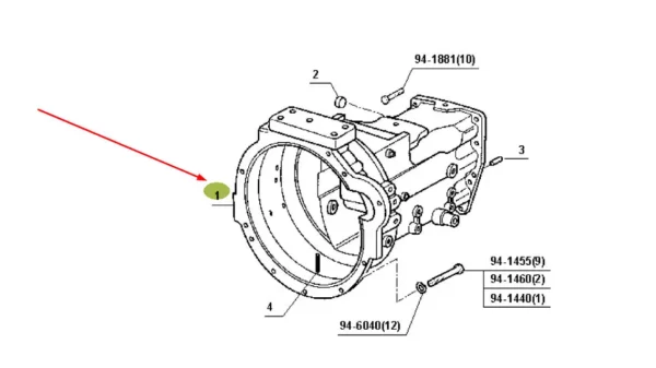 Oryginalna obudowa sprzęgła o numerze katalogowym 6000104572, stosowana w ciągnikach rolniczych marek Claas i Renault.-schemat