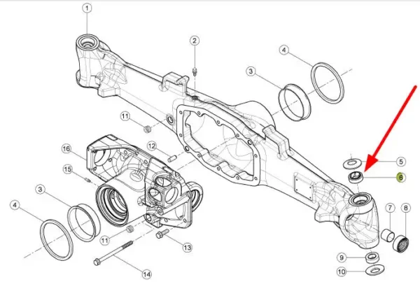 Oryginalna, górna tuleja ślizgowa zwrotnicy przedniej osi, stosowana w ciągnikach rolniczych marki Claas schemat