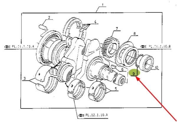 Oryginalny pierścień oring wału korbowego o numerze katalogowym 6005013183, stosowany w ciągnikach rolniczych marek Claas, Renault schemat.