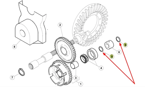 Oryginalny pierścień zamkowy wałka atakującego o wymiarach 27 x 30 x 2,6 mm, stosowany w ciągnikach rolniczych marki Claas i Renault schemat