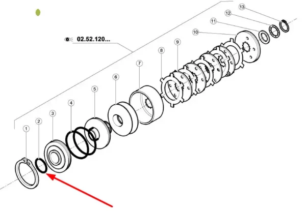 Oryginalny pierścień oring kola przekładni o wymiarach  63,9 X 3,53 i numerze katalogowym 6005019224, stosowany w ciągnikach rolniczych marek Challenger oraz massey Ferguson schemat.