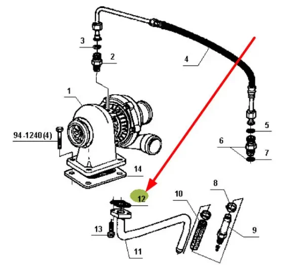 Oryginalna uszczelka przewodu smarowania turbosprężarki o numerze katalogowym 6005021587, stosowana w ciągnikach rolniczych marek Claas i Renault. schemat