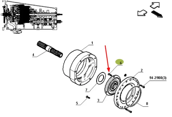 Oryginalna śruba z łbem walcowym, stosowana w przekładniach czterostopniowych ciągników rolniczych marki Claas schemat