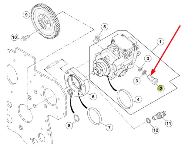 Oryginalna śruba przelotowa o numerze katalogowym 6005028704, stosowana w ciągnikach marek Renault oraz Claas schemat.