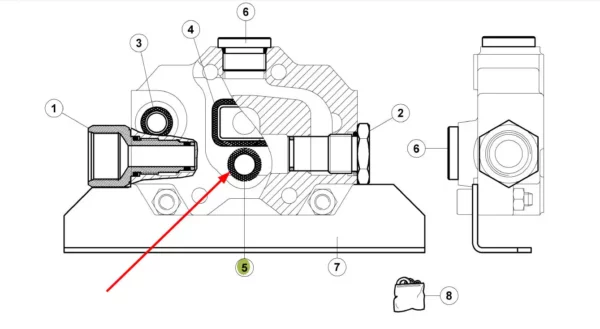 Oryginalny pierścień oring rozdzielacza hydraulicznego o numerze katalogowym 6005029231, stosowany w ciągnikach rolniczych marek Claas i Renault. schemat