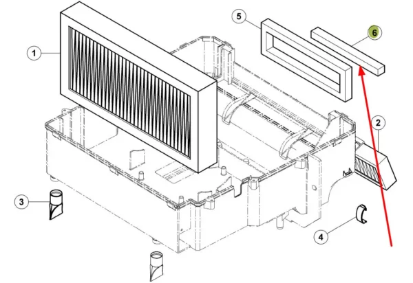 Oryginalna wkładka obudowy filtra kabinowego, stosowana w ciągnikach rolniczych marki Claas i Renault schemat