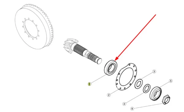 Oryginalne łożysko stożkowe wałka ataku o numerze katalogowym 6005029401, stosowane w ciągnikach rolniczych marki Claas schemat