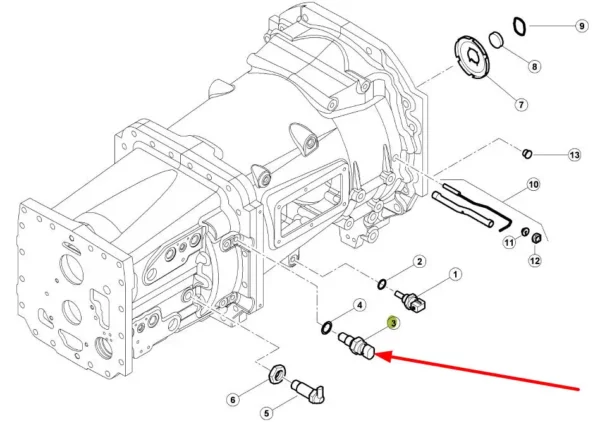 Oryginalny czujnik ciśnienia skrzyni biegów o numerze katalogowym 6005033102, stosowany w ciągnikach marek Claas, Challenger oraz Massey Ferguson schemat.