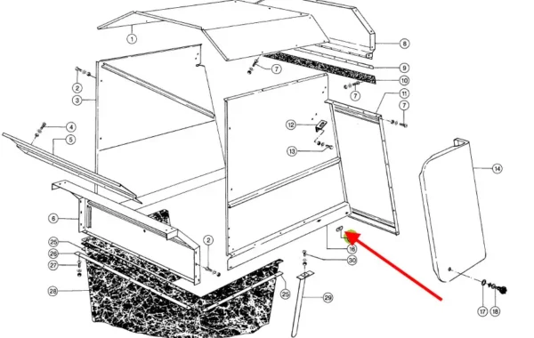 Oryginalna podkładka zabezpieczająca karoserii, stosowana w maszynach rolniczych marki Claas. schemat