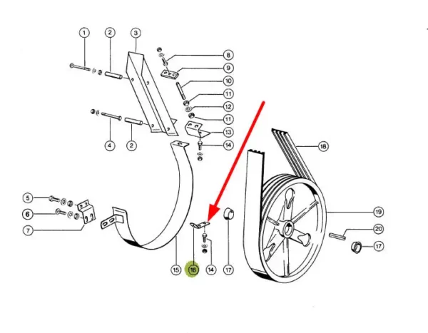 Oryginalny uchwyt o wymiarach 30 x 5 x 100 napędu młocarni stosowany w maszynach rolniczych marki Claas schemat.