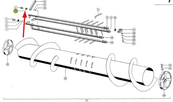 Oryginalny ślizg napiczancza rurki z palcami przenośnika ślimakowego hederu, o wymiarach 8,1 x 12x 20 mm, stosowana w kombajnach zbożowych marki Claas schemat.