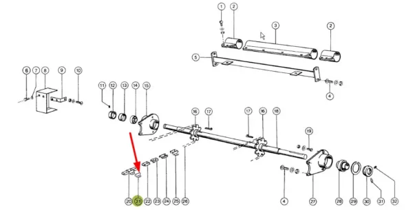 Oryginalne mocowanie listwy podajnika pochyłego do łańcucha, stosowane w kombajnach zbożowych marki Claas schemat