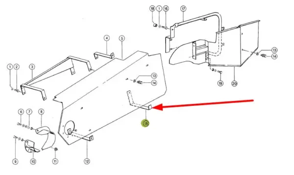 Oryginalny pałąk poszycia bocznego, stosowany w kombajnach Mega marki Claas schemat.