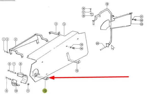 Oryginalny wspornik dolny lewego poszycia, stosowany w kombajnach zbożowych marki Claas schemat