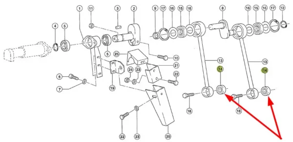 Oryginalna tuleja metalowo-gumowa o wymiarach 12 x 26 x 17,5/24, numerze katalogowym 616128.0, stosowana w maszynach rolniczych marki Claas schemat.