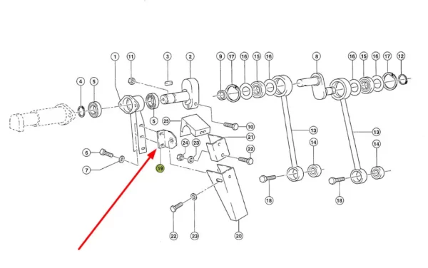 Oryginalny wspornik osłony korby napędu kosy bocznej, stosowany w hederach marki Claas schemat