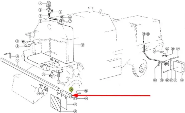 Oryginalne mocowanie odblasku o numerze katalogowym 616283.0, stosowane w kombajnach zbożowych marki Claas schemat.