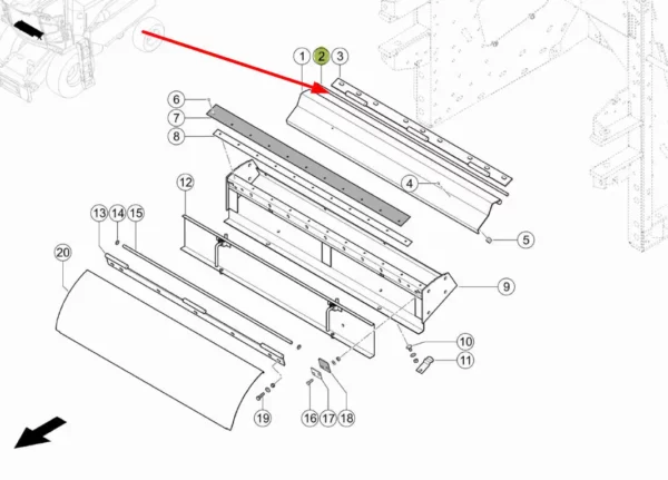 Oryginalny pręt chwytacza kamieni, stosowany w kombajnach marki Claas schemat