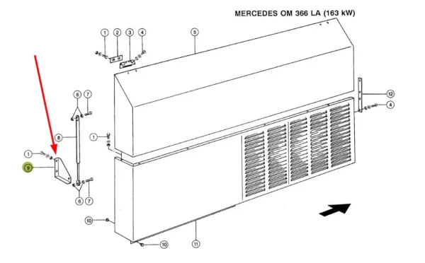 Oryginalny wspornik prawego poszycia, stosowany w kombajnach zbożowych marki Claas schemat