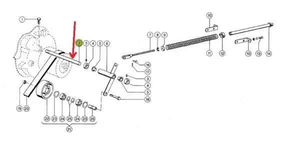 Oryginalny wałek napinacza pasa jezdnego o wymiarach 30 x 550 mm i numerze katalogowym 621909.1, stosowany w kombajnach zbożowych marki Claas. schemat