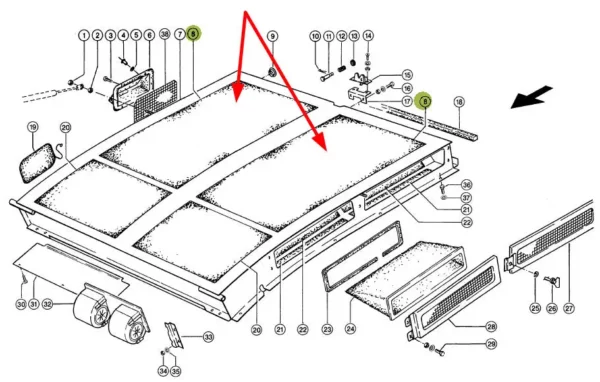 Oryginalne wyciszenie kabiny operatora o wymiarach 2 x 530 x 1000 mm i numerze katalogowym 622747.0, stosowane w kombajnach zbożowych marki Claas schemat