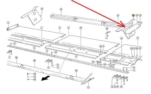Oryginalna blacha boczna stołu do rzepaku lewa o numerze katalogowym 626593.0, stosowana w hederach marki Claas schemat.