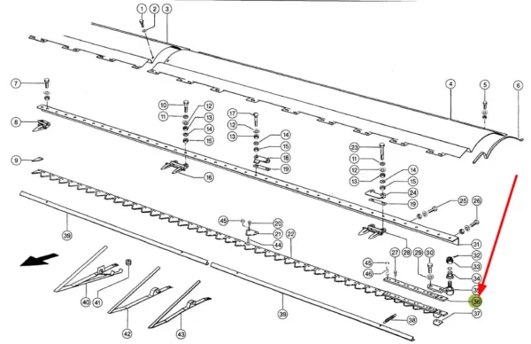 Oryginalna listwa łącząca kosy o dlugości 480 mm i numerze katalogowym 626755.0, stosowana w hederach kombajnów zbożowych marki Claas.schemat