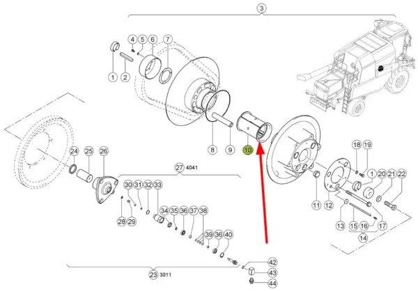 Oryginalna tuleja napędu odrzutnika o numerze katalogowym 628601.0, stosowana w kombajnach zbożowych marki Claas schemat.
