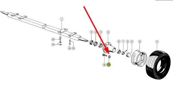 Oryginalna nakrętka koła o wymiarach M18 x 1,5 mm i numerze katalogowym 631738.1, szeroko stosowana w maszynach rolniczych marki Claas schemat