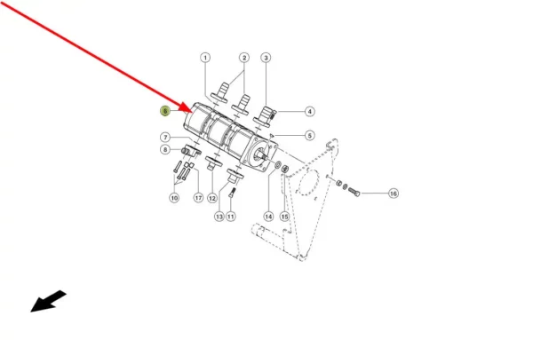 Oryginalna pompa hydrauliczna 3-stopniowa Rexroth  0 510 565 447 o numerze katalogowym 633995.0, stosowana w kombajnach zbożowych marki Claas schemat.