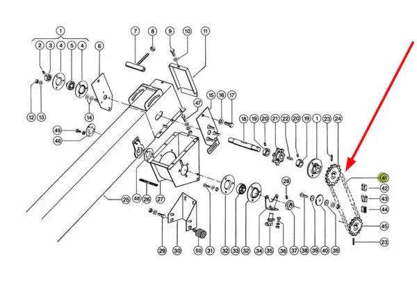 Oryginalny łańcuch rolkowy o wymiarach 10B-1 x 54 i numerze katalogowym 642492.2, stosowany w kombajnach zbożowych marki Claas schemat