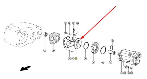 Oryginalna podstawa silnika hydraulicznego o numerze katalogowym 643503.2, stosowany w kombajnach zbożowych i sieczkarniach samojezdnych marki Claas. schemat