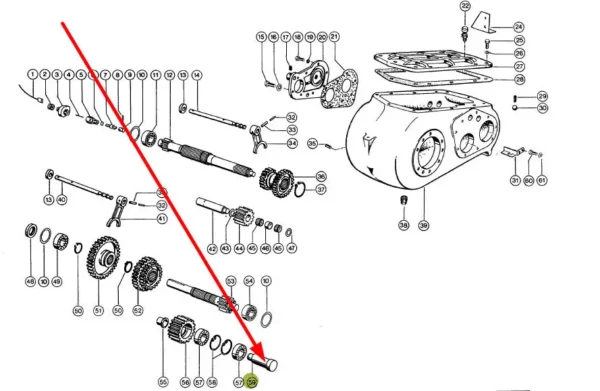 Oryginalna oś pośrenia skrzyni biegów o numerze katalogowym 643561.0, stosowana w kombajnach zbożowych maki Claas schemat.