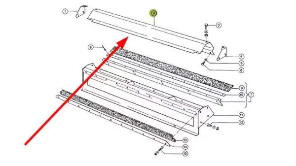 Oryginalna osłona wlotu klepiska i numerze katalogowym 646584.0, stosowana w kombajnach zbożowych marki Claas schemat