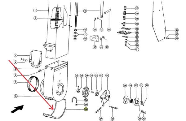 Oryginalna pokrywa przenośnika ziarna o numerze katalogowym 647751.0, stosowana w kombajnach zbożowych marki Claas. schemat