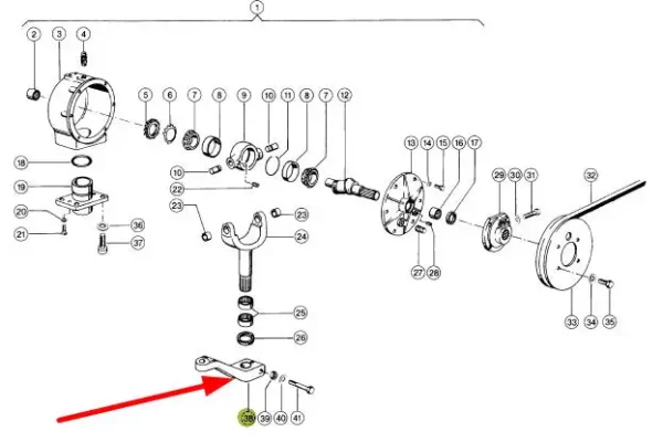 Oryginalne ramię napędu kosy stosowane w kombajnach zbożowych marki Claas, schemat