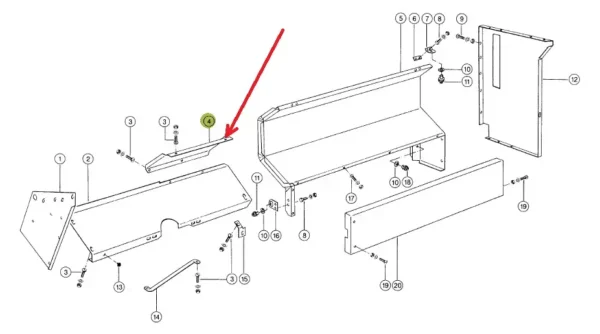 Oryginalna osłona lewa o numerze katalogowym 648958.0, stosowana w kombajnach zbożowych marki Claas. schemat
