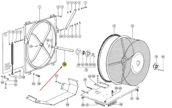 Oryginalny wałek podajnika zbożowego o wymiarach 30,15 x 374 i numerze katalogowym 657571.0, stosowany w kombajnach zbożowych marki Claas schemat.