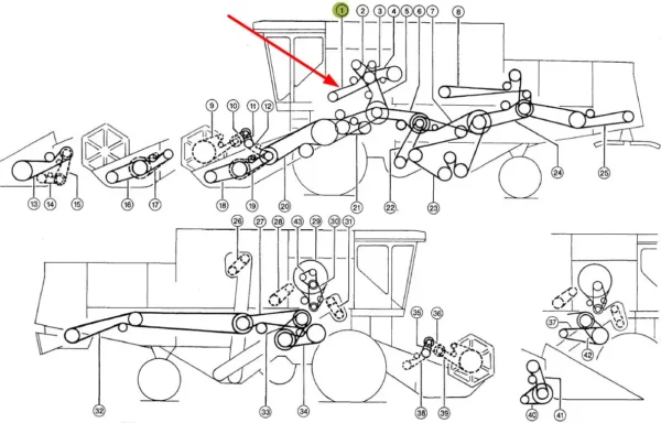 Oryginalny pasek klinowy zespolony o wymiarach 4B x 2450 lp stosowany w maszynach rolniczych marki Claas schemat