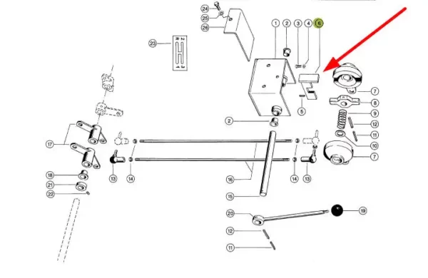 Oryginalny ogranicznik układu zmiany biegów, stosowany w maszynach rolniczych marki Claas schemat