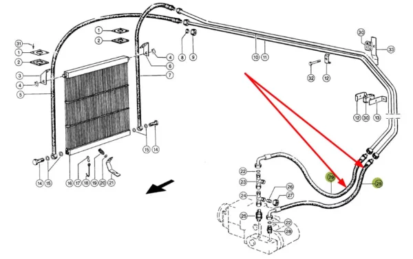 Oryginalny przewód hydrauliczny napędu jezdnego, stosowany w maszynach rolniczych marki Claas schemat
