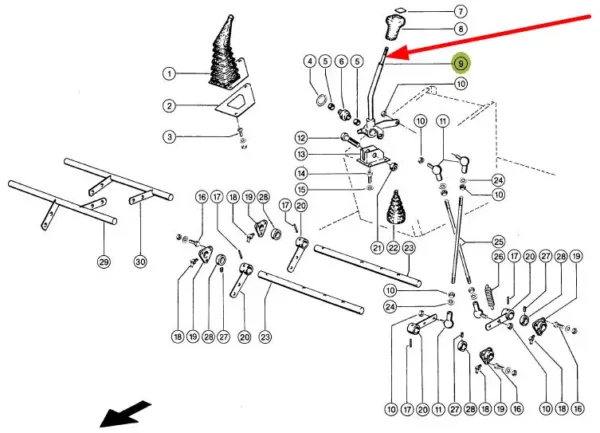 Oryginalna dźwignia zmiany biegów o numerze katalogowy 669361.0, stosowana w kombajnach zbożowych marki Claas schemat.