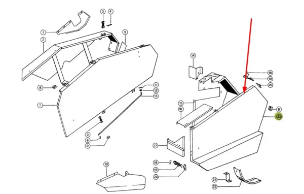 Oryginalna oslona hederu o numerze katalogowym 675237.0, stosowana w hederach zbożowych kombajnów marki Claas. schemat
