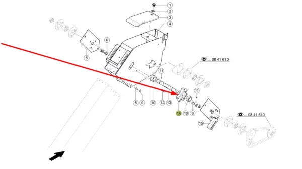 Oryginalne koło zębate przenośnika kłosowego o 7 zębach i numerze katalogowym 678856.4, stosowane w kombajnach zbożowych marki Claas schemat.